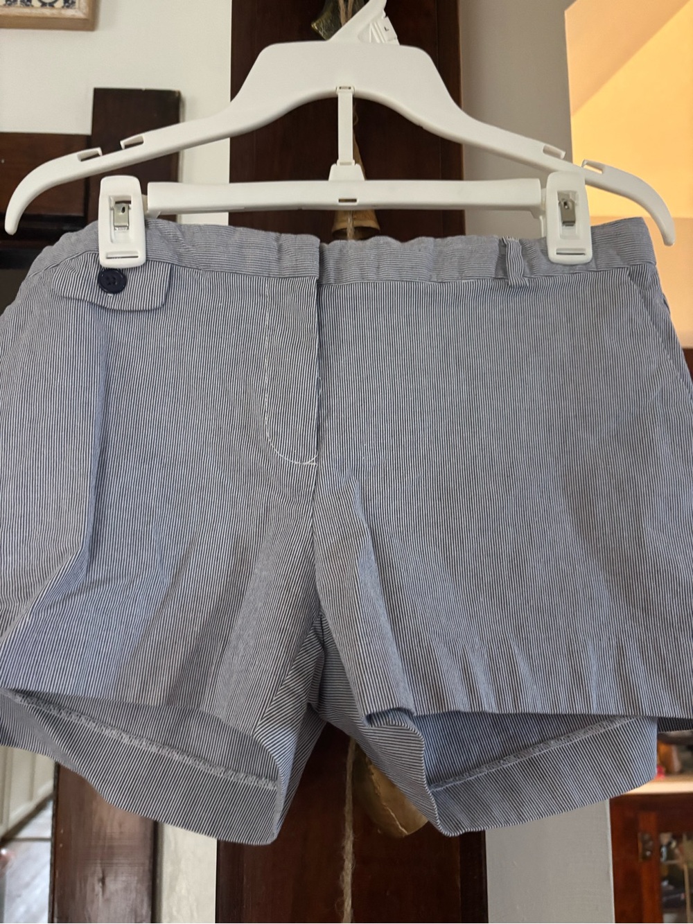 Old Navy Blue and White Pinstripe High-Waist Shorts